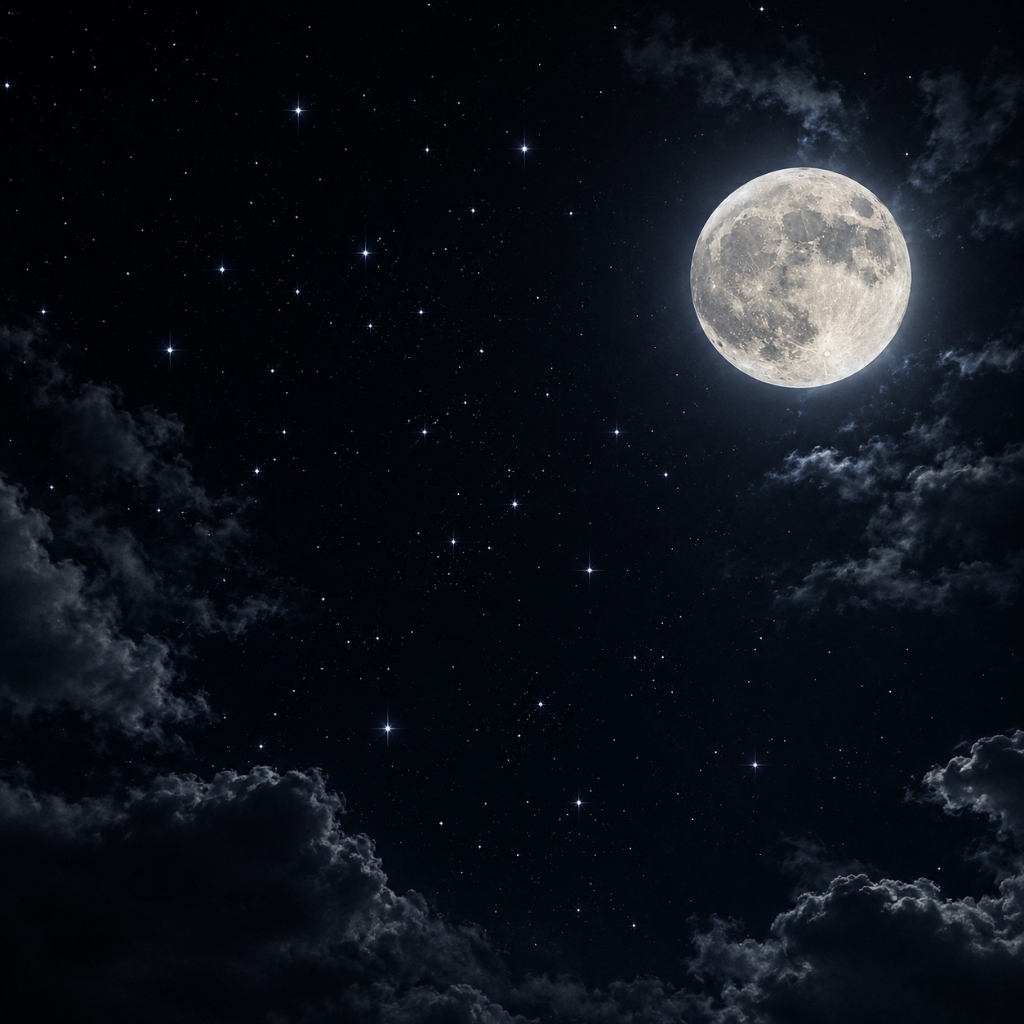 Night sky backdrop with moon and stars